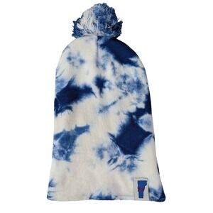 Unbranded Vermont Tie Dye Ribbed Knit Warm‎ Soft Beanie Hat w/Pompom Blue White